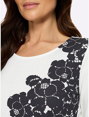 T-shirt à manches longues imprimé dentelle tendance - taille standard - helline