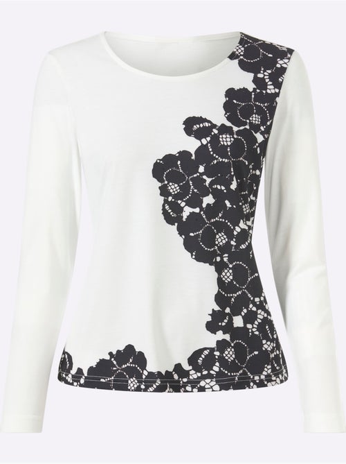 T-shirt à manches longues imprimé dentelle tendance - taille standard - helline - Kiabi