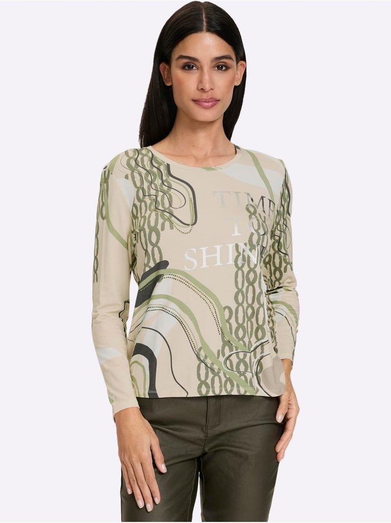 T-shirt à manches longues imprimé devant et dos - taille standard - helline Marron - Kiabi