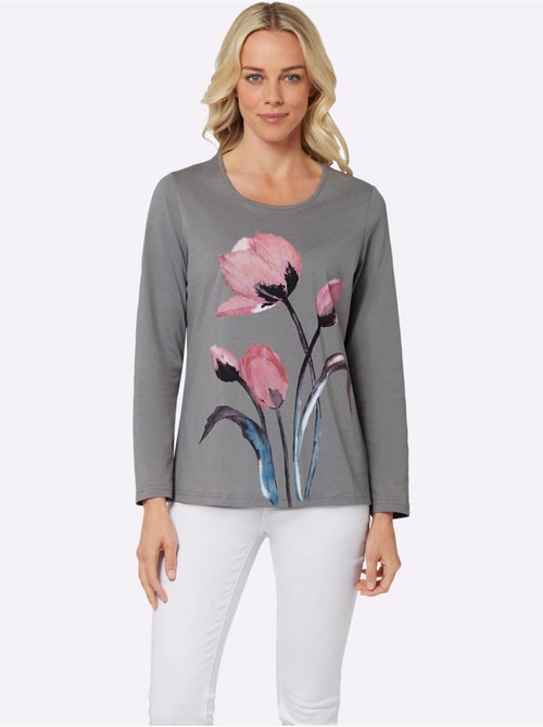 T-shirt à Manches Longues Imprimé Floral - Taille Standard - Moda Vilona - Kiabi