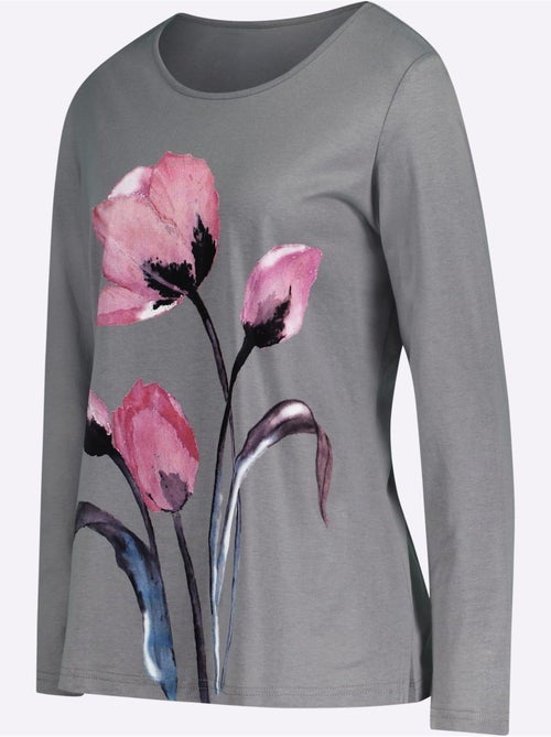 T-shirt à Manches Longues Imprimé Floral - Taille Standard - Moda Vilona - Kiabi