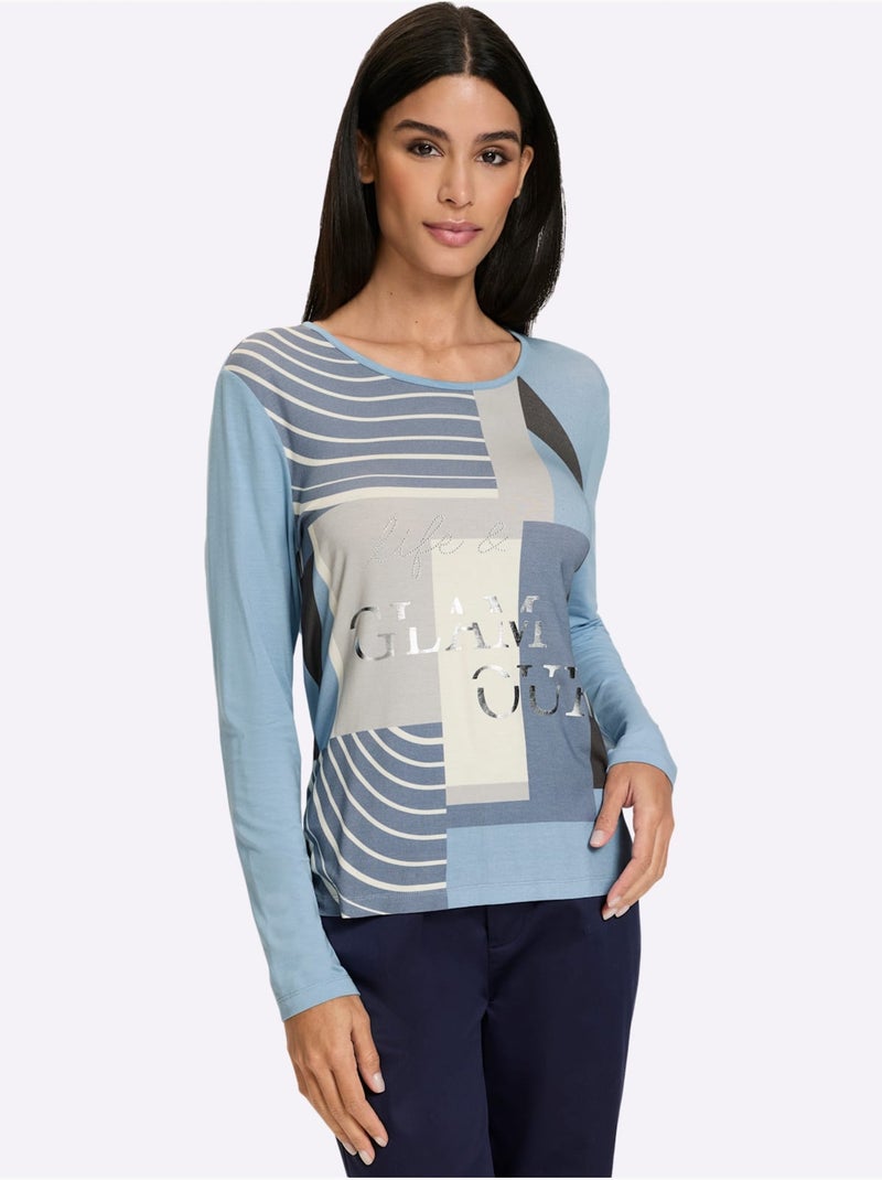 T-shirt à manches longues imprimé graphique - taille standard - helline Bleu Gris - Kiabi