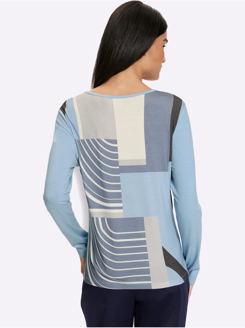 T-shirt à manches longues imprimé graphique - taille standard - helline Bleu Gris - Kiabi
