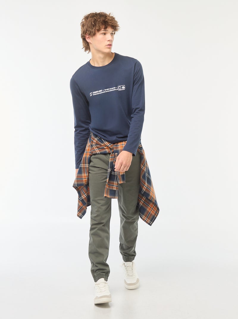 T-shirt à manches longues imprimées devant Bleu - Kiabi