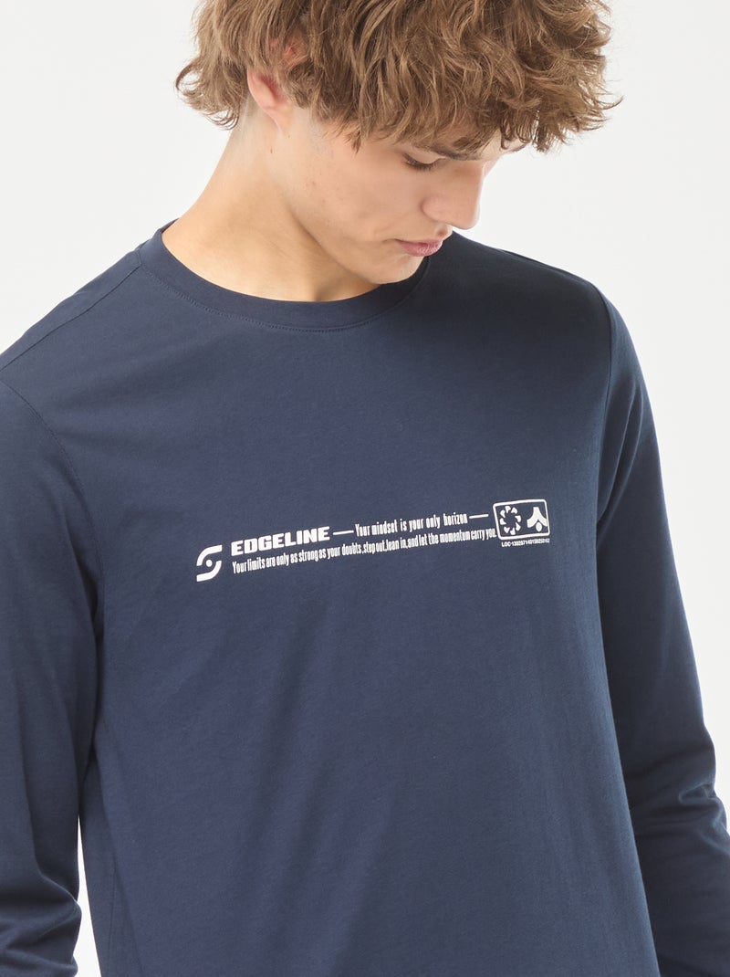 T-shirt à manches longues imprimées devant Bleu - Kiabi