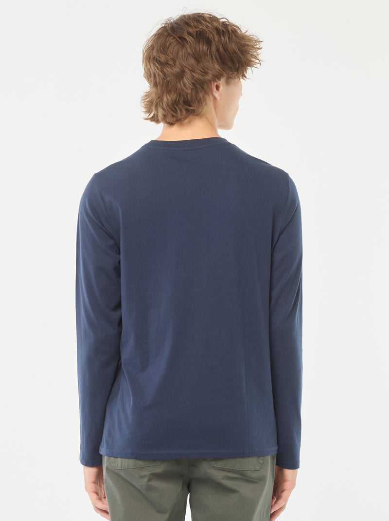 T-shirt à manches longues imprimées devant Bleu - Kiabi