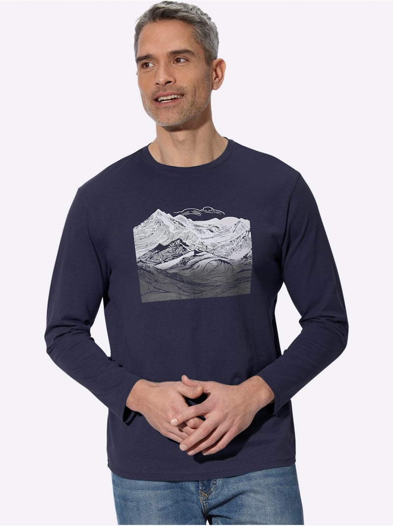 T-shirt à manches longues jersey fin - moda vilona Bleu marine - Kiabi