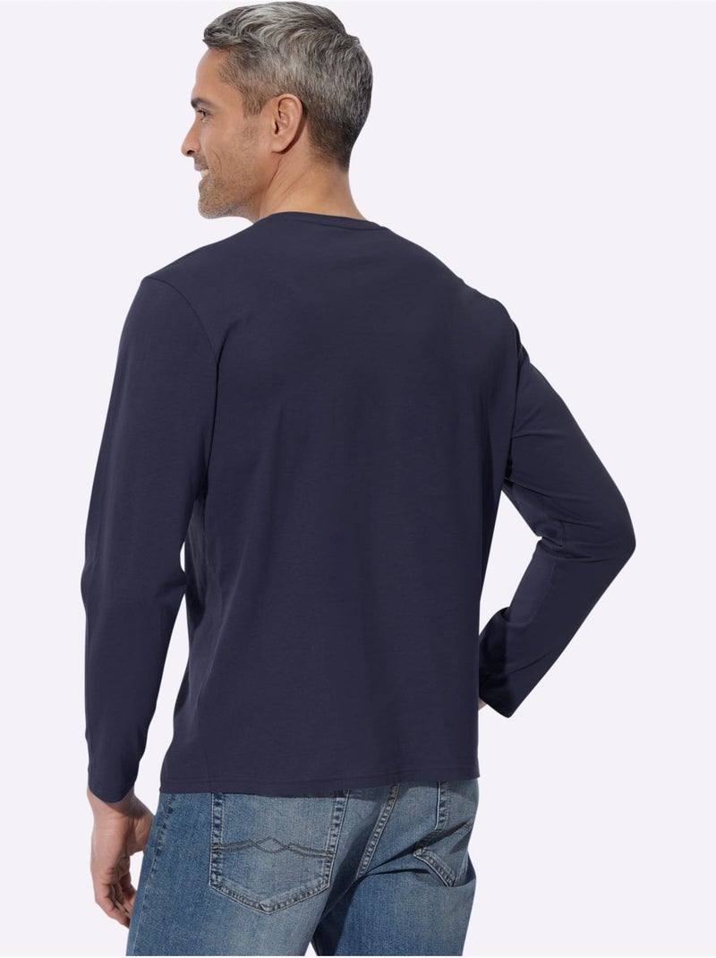 T-shirt à manches longues jersey fin - moda vilona Bleu marine - Kiabi