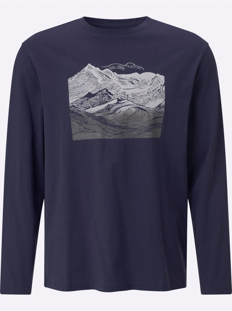 T-shirt à manches longues jersey fin - moda vilona Bleu marine - Kiabi