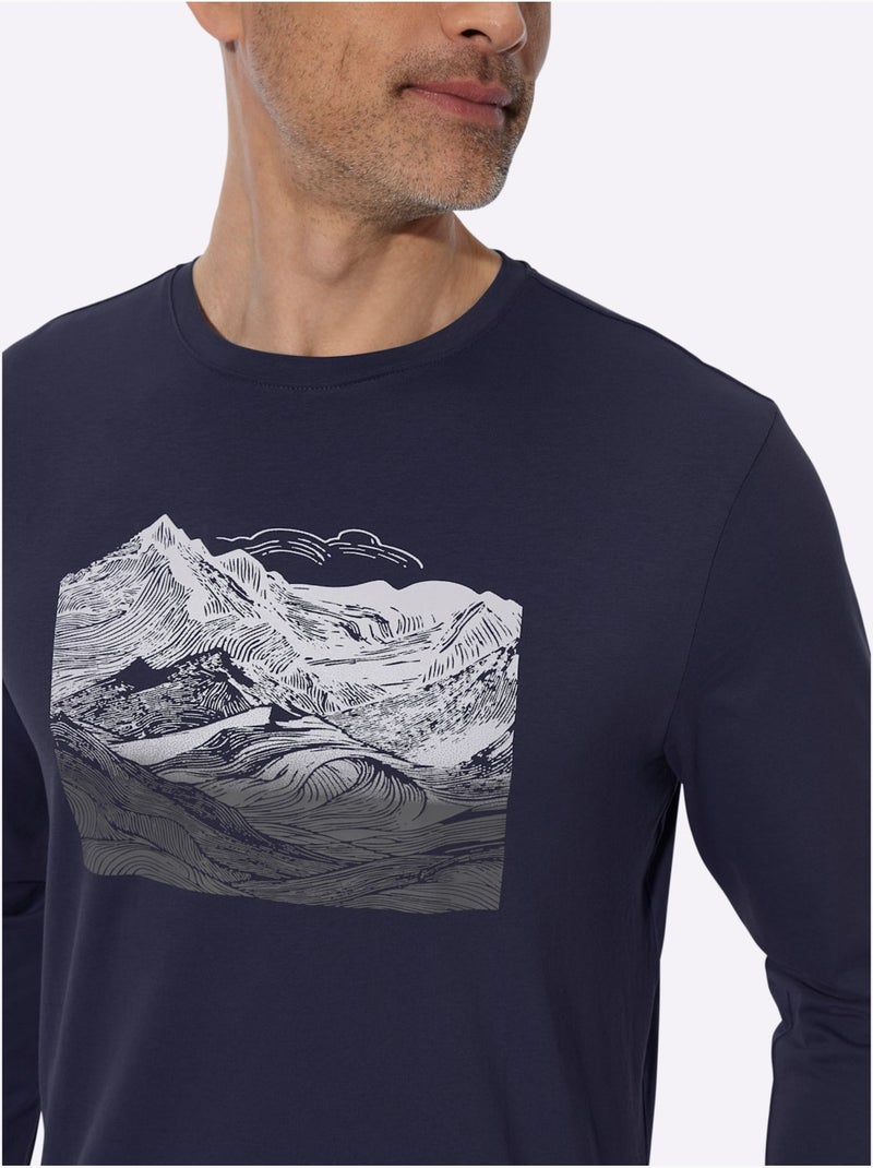 T-shirt à manches longues jersey fin - moda vilona Bleu marine - Kiabi