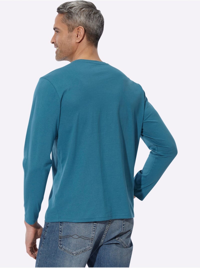 T-shirt à manches longues jersey fin - moda vilona Bleu topaze - Kiabi