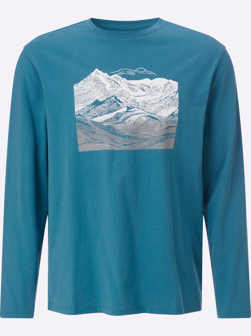 T-shirt à manches longues jersey fin - moda vilona Bleu topaze - Kiabi