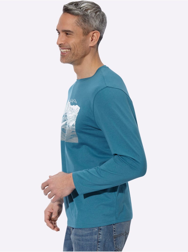 T-shirt à manches longues jersey fin - moda vilona Bleu topaze - Kiabi