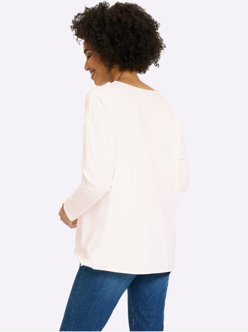 T-shirt à Manches Longues Jersey Fin - Taille Standard - Helline Ecru - Kiabi