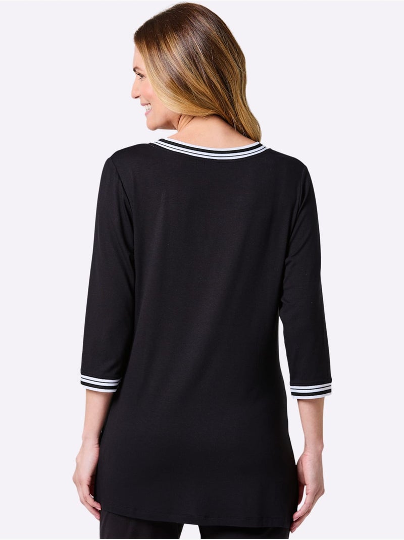 T-shirt à Manches Longues Jersey Fin - Taille Standard - Witt Noir Blanc - Kiabi