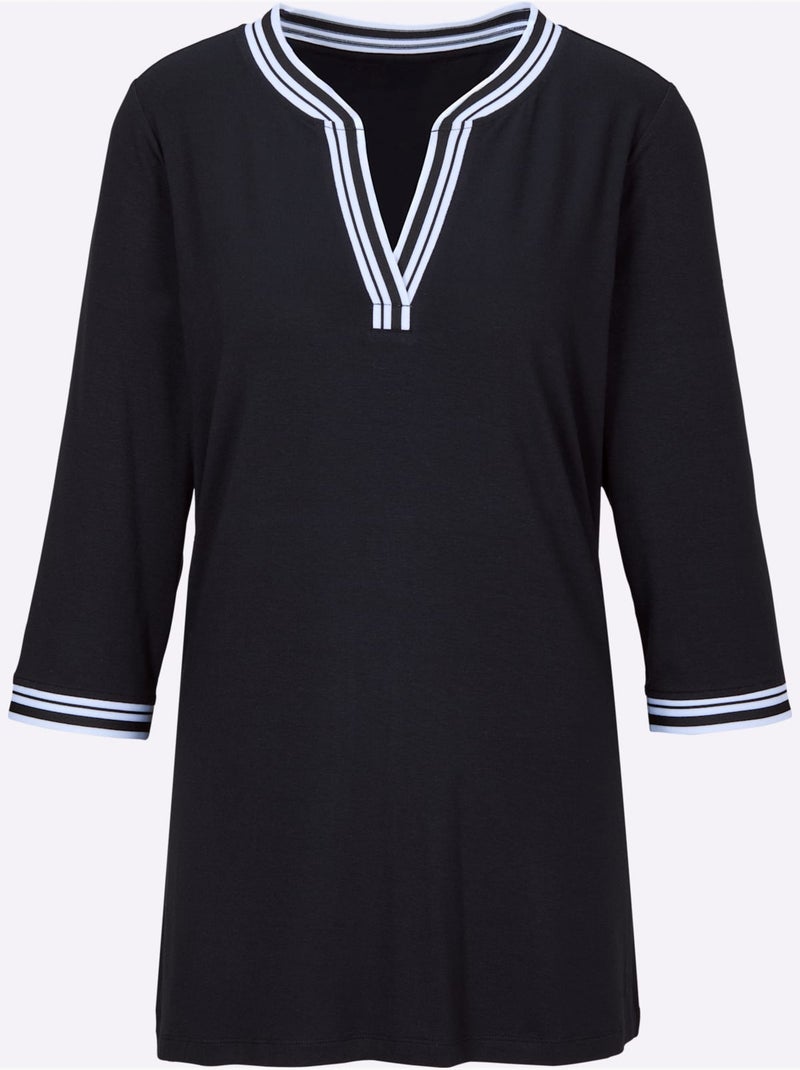 T-shirt à Manches Longues Jersey Fin - Taille Standard - Witt Noir Blanc - Kiabi