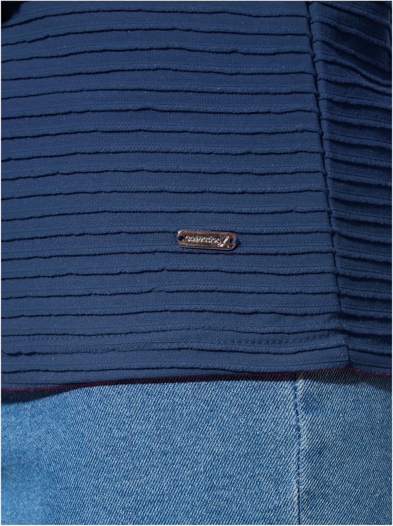 T-shirt à Manches Longues Jersey Jacquard - Taille Standard - Witt Bleu jean - Kiabi