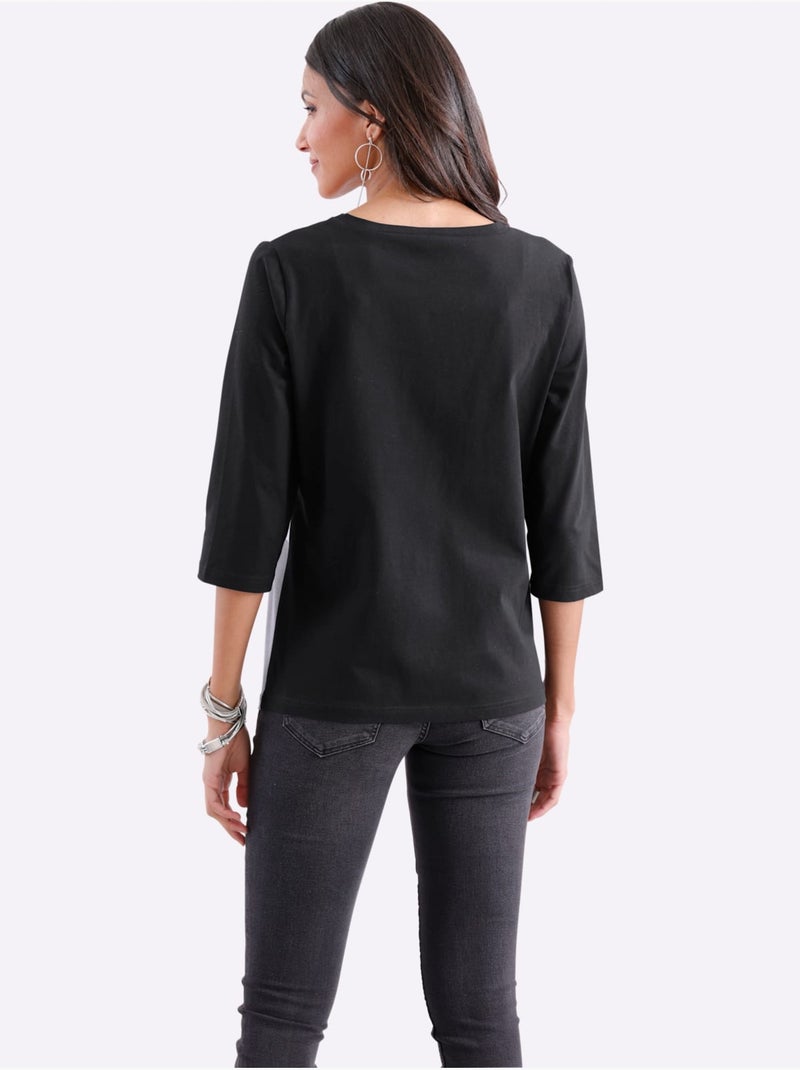 T-shirt à Manches Longues Joli Aspect Patchwork - Taille Standard - Moda Vilona Noir - Kiabi