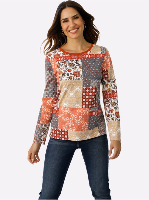T-shirt à Manches Longues Joli Aspect Patchwork - Taille Standard - Moda Vilona - Kiabi T-shirt à Manches Longues Joli Aspect Patchwork - Taille Standard - Moda Vilona - Kiabi