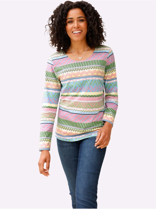 T-shirt à manches longues joli imprimé - taille standard - moda vilona - Kiabi T-shirt à manches longues joli imprimé - taille standard - moda vilona - Kiabi