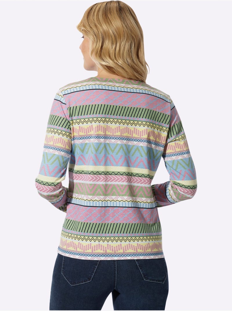 T-shirt à manches longues joli imprimé - taille standard - moda vilona Bleu Rose - Kiabi