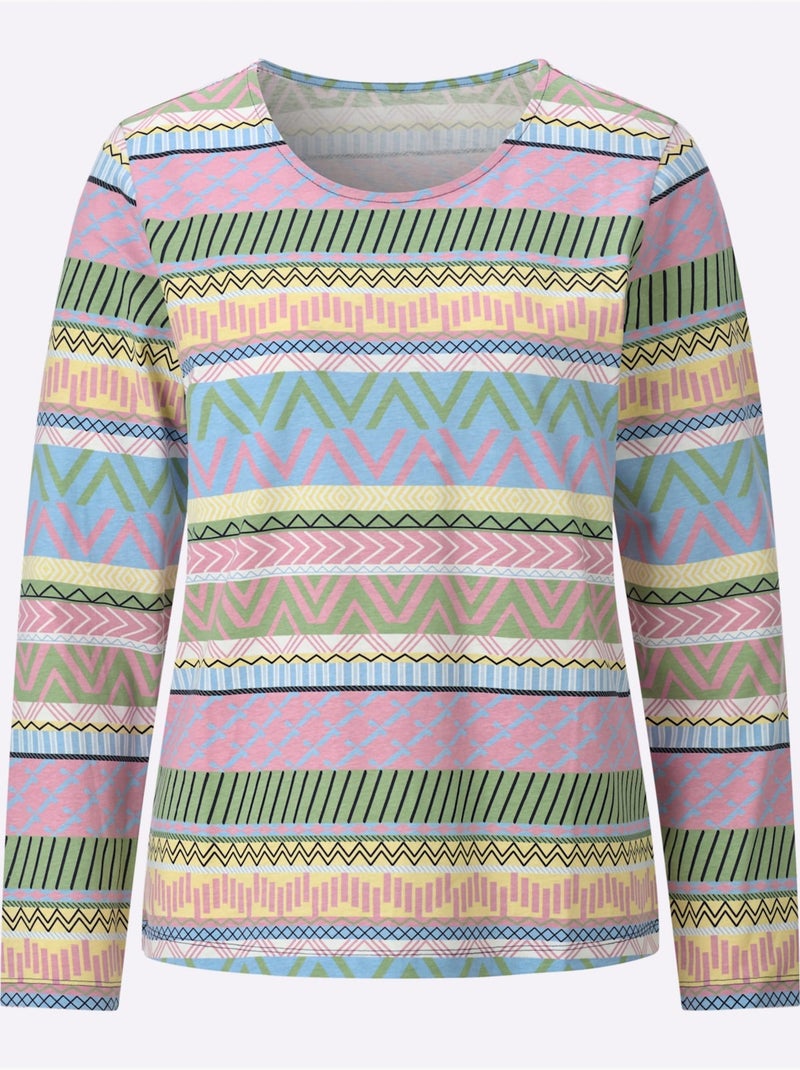 T-shirt à manches longues joli imprimé - taille standard - moda vilona Bleu Rose - Kiabi