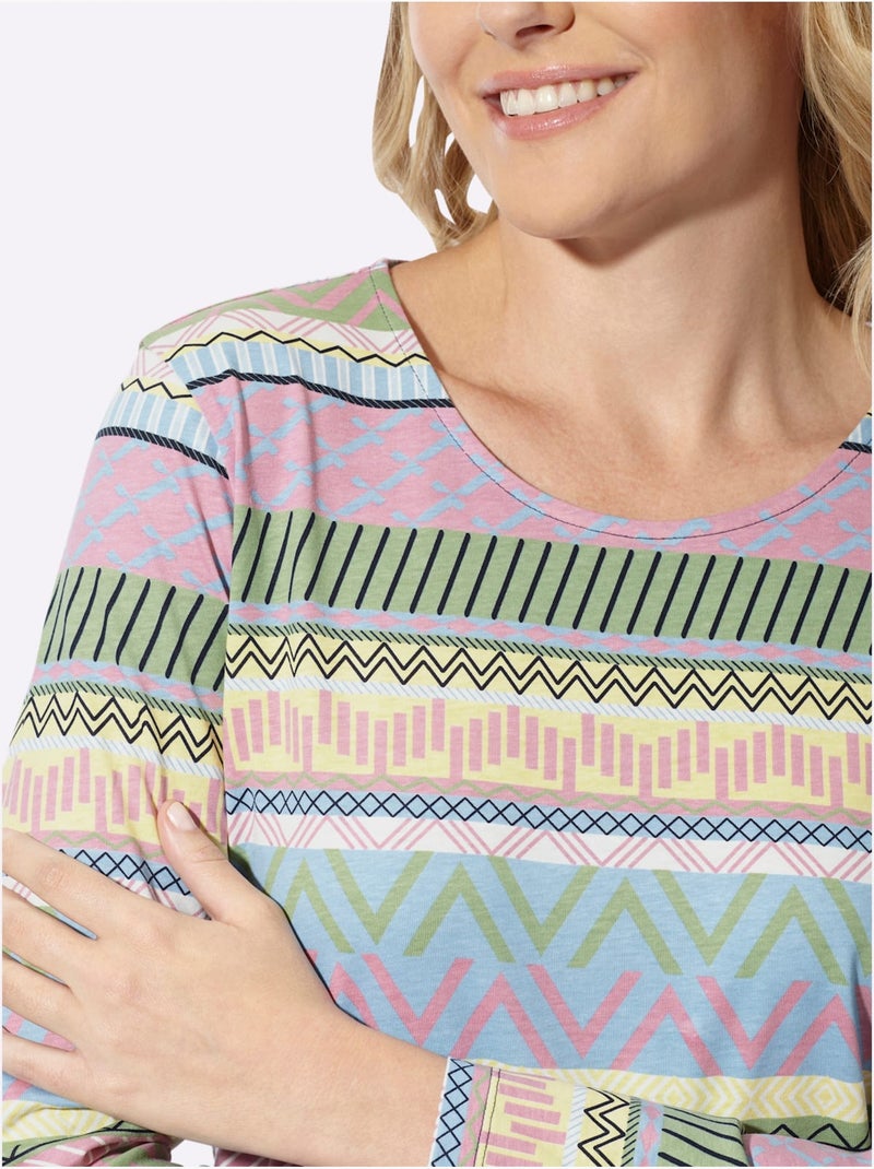 T-shirt à manches longues joli imprimé - taille standard - moda vilona Bleu Rose - Kiabi