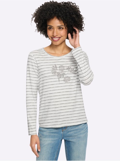 T-shirt à manches longues joli motif à rayures - taille standard - helline - Kiabi T-shirt à manches longues joli motif à rayures - taille standard - helline - Kiabi