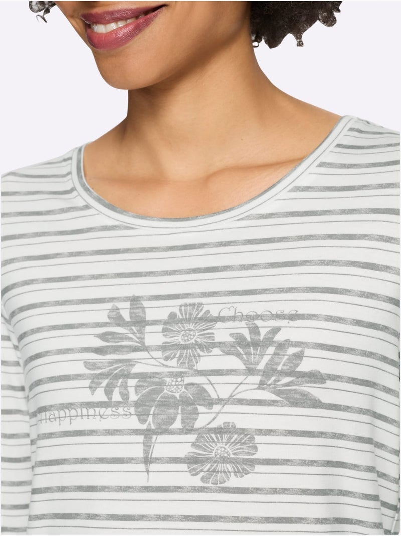 T-shirt à manches longues joli motif à rayures - taille standard - helline Gris Ecru - Kiabi