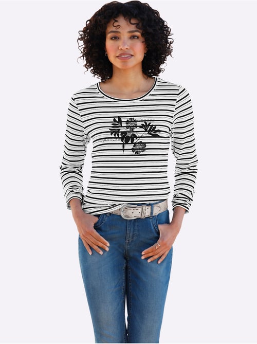 T-shirt à manches longues joli motif à rayures - taille standard - helline - Kiabi T-shirt à manches longues joli motif à rayures - taille standard - helline - Kiabi