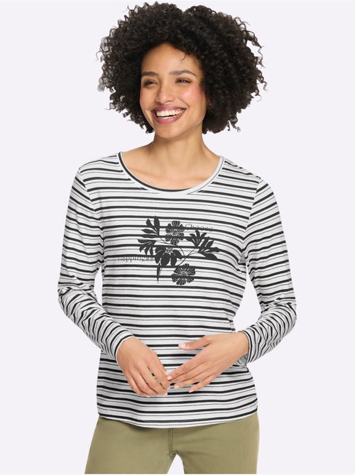 T-shirt à manches longues joli motif à rayures - taille standard - helline - Kiabi T-shirt à manches longues joli motif à rayures - taille standard - helline - Kiabi