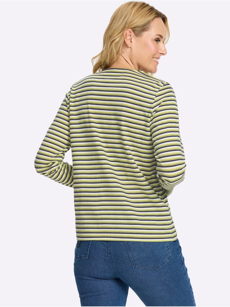 T-shirt à Manches Longues Joli Motif à Rayures - Taille Standard - Moda Vilona Bleu Vert - Kiabi
