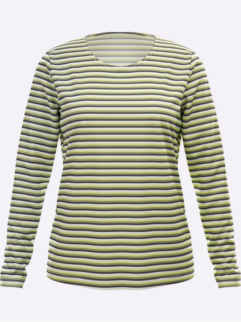 T-shirt à Manches Longues Joli Motif à Rayures - Taille Standard - Moda Vilona Bleu Vert - Kiabi