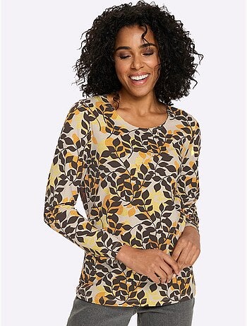 T-shirt à manches longues joli motif feuilles - taille standard - moda vilona
