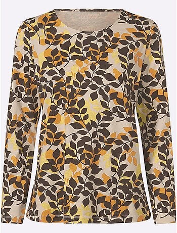 T-shirt à manches longues joli motif feuilles - taille standard - moda vilona