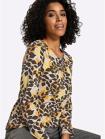 T-shirt à manches longues joli motif feuilles - taille standard - moda vilona