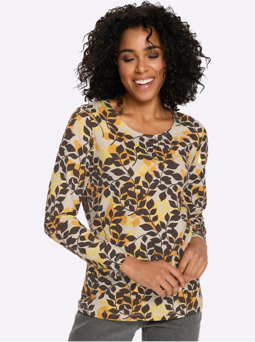 T-shirt à manches longues joli motif feuilles - taille standard - moda vilona - Kiabi