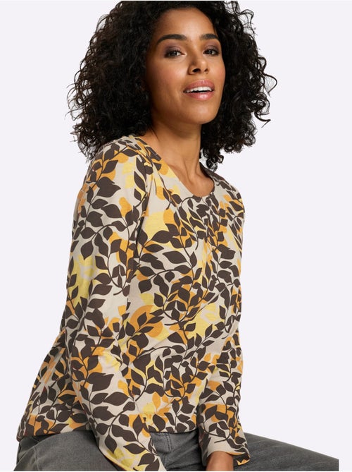 T-shirt à manches longues joli motif feuilles - taille standard - moda vilona - Kiabi