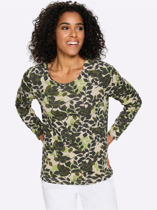 T-shirt à manches longues joli motif feuilles - taille standard - moda vilona - Kiabi T-shirt à manches longues joli motif feuilles - taille standard - moda vilona - Kiabi