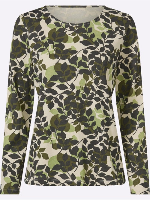 T-shirt à manches longues joli motif feuilles - taille standard - moda vilona - Kiabi T-shirt à manches longues joli motif feuilles - taille standard - moda vilona - Kiabi