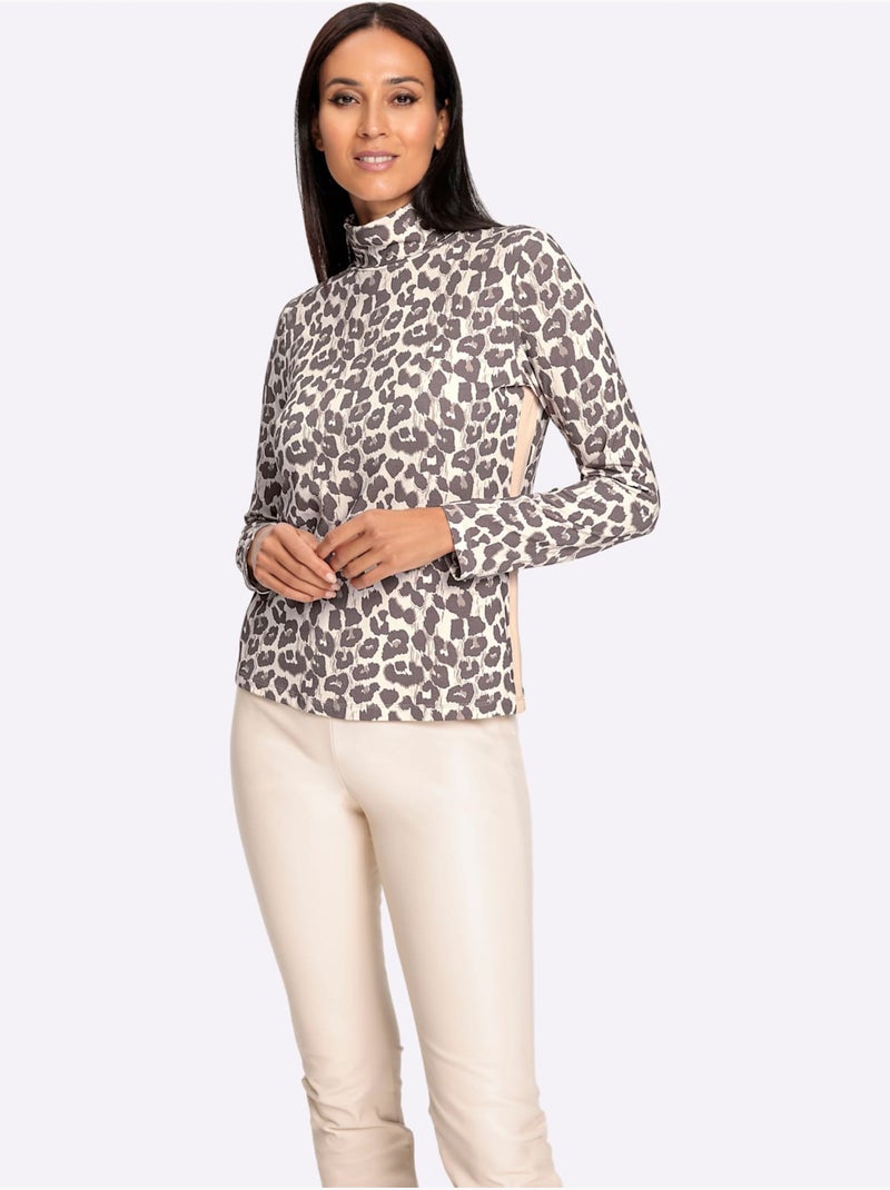 T-shirt à Manches Longues Joli Motif Léopard - Taille Standard - Helline Marron - Kiabi