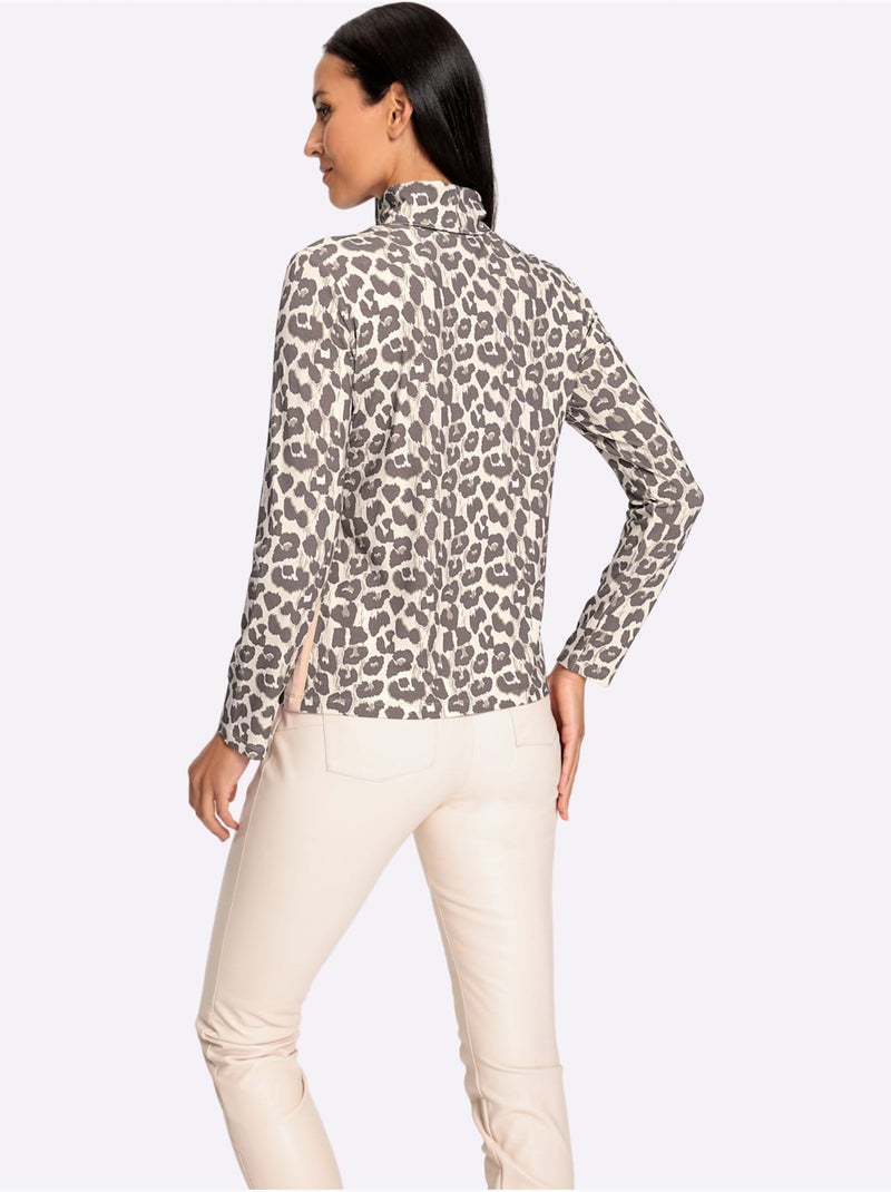 T-shirt à Manches Longues Joli Motif Léopard - Taille Standard - Helline Marron - Kiabi