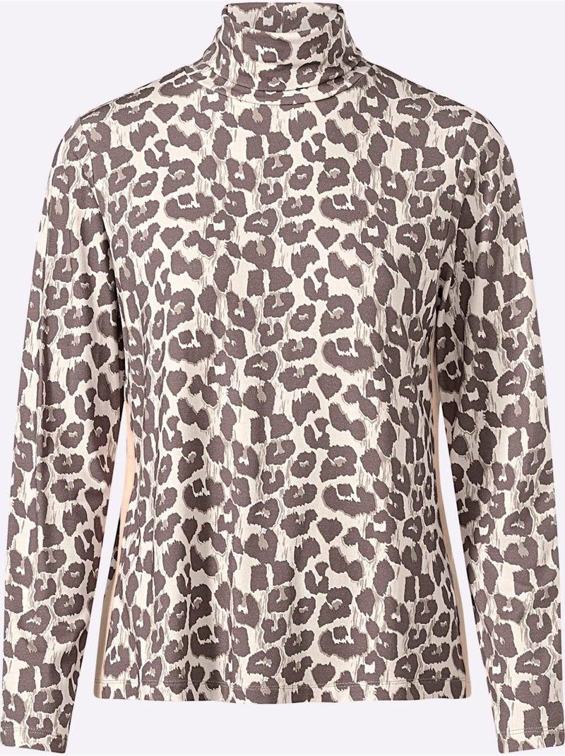 T-shirt à Manches Longues Joli Motif Léopard - Taille Standard - Helline Marron - Kiabi