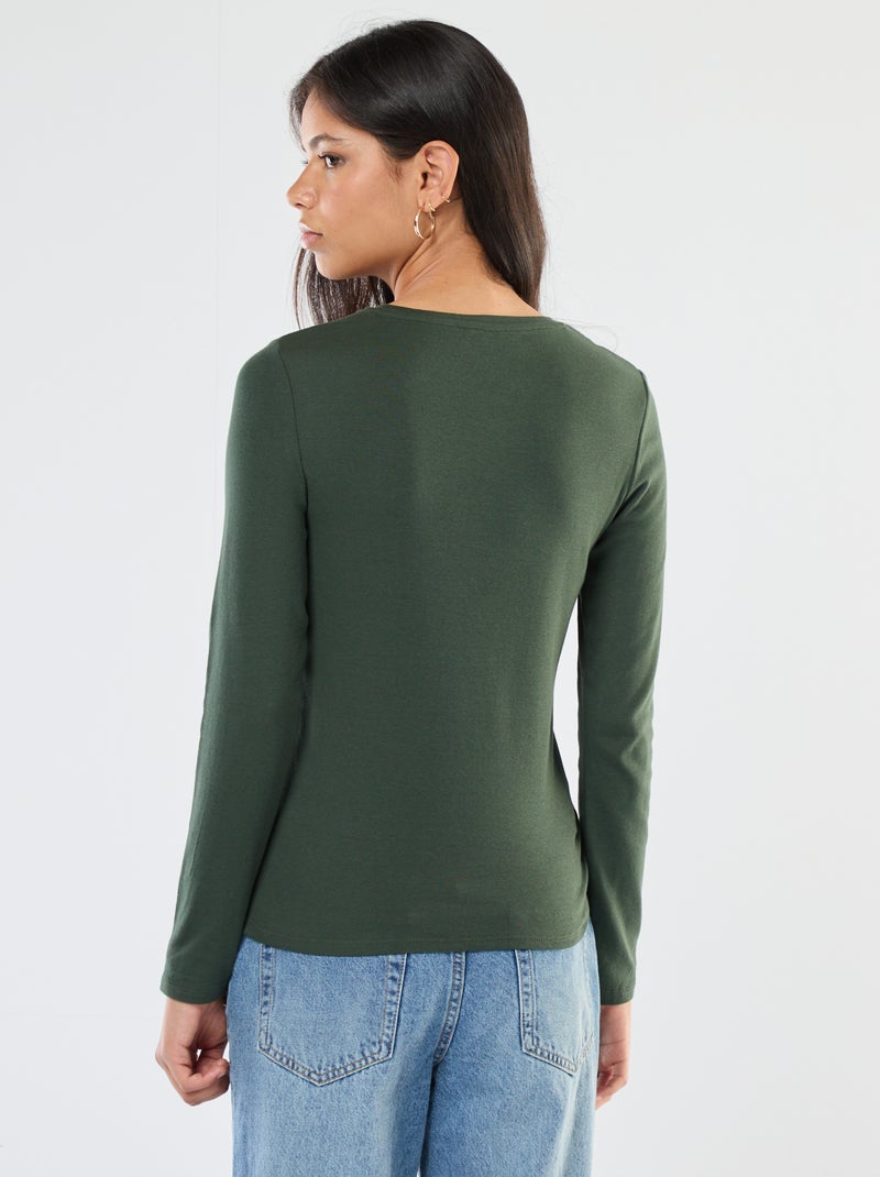 Blouse tissée manches longues Femme Kaki
