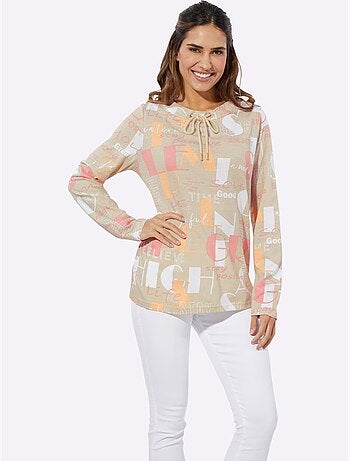 T-shirt à Manches Longues Large Col Montant Avec Coulisse - Taille Standard - Moda Vilona