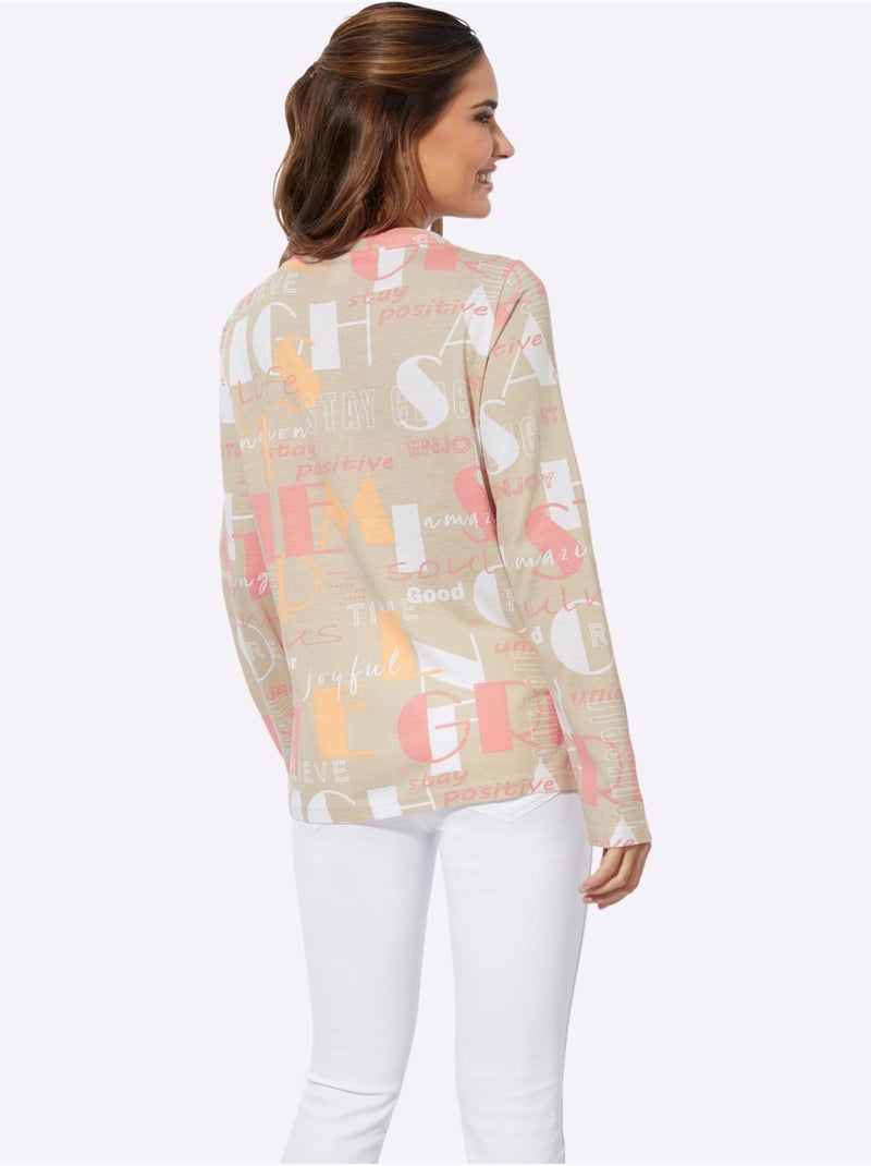 T-shirt à Manches Longues Large Col Montant Avec Coulisse - Taille Standard - Moda Vilona Rose/Sable - Kiabi