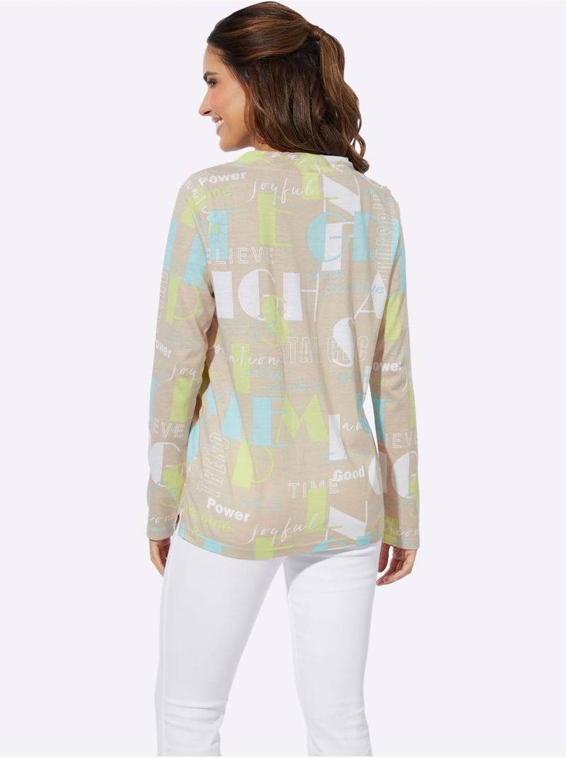 T-shirt à Manches Longues Large Col Montant Avec Coulisse - Taille Standard - Moda Vilona Vert/Sable - Kiabi