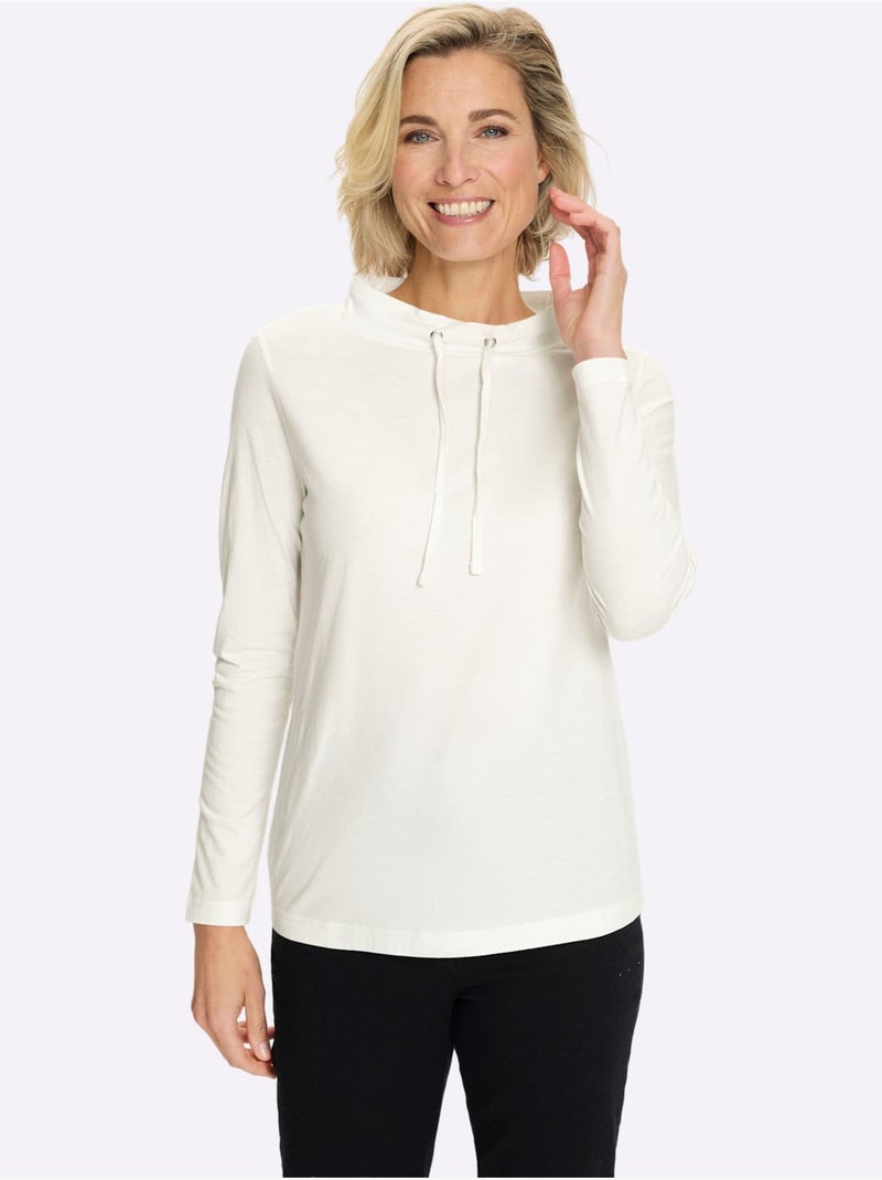 T-shirt à manches longues lien à nouer, œillets à l'encolure - taille standard - moda vilona Ecru - Kiabi