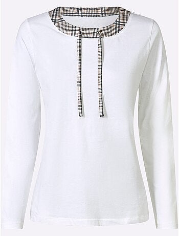 T-shirt à Manches Longues Lien à Nouer, œillets à L'encolure - Taille Standard - Moda Vilona
