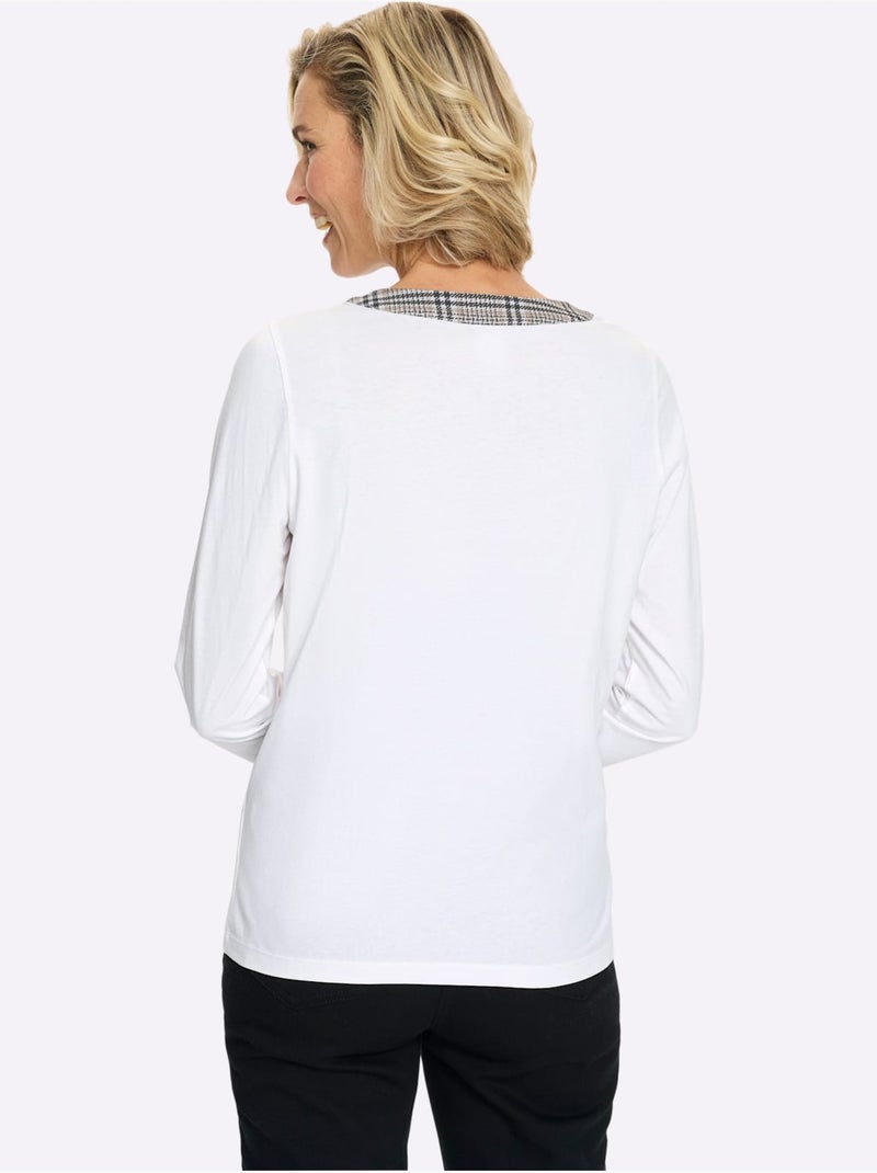 T-shirt à Manches Longues Lien à Nouer, œillets à L'encolure - Taille Standard - Moda Vilona Ecru - Kiabi